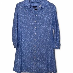 Blue Linen Floral Mini Dress